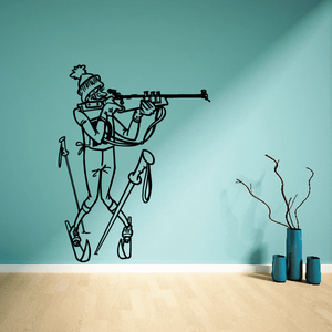 Vinyl skiing wall decal: cartoon skier holding ski poles