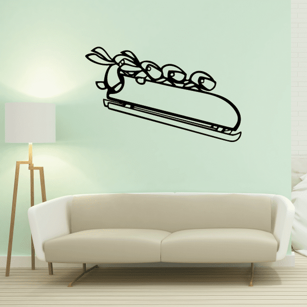 Skiing wall decal: black cartoon skis and boots line art