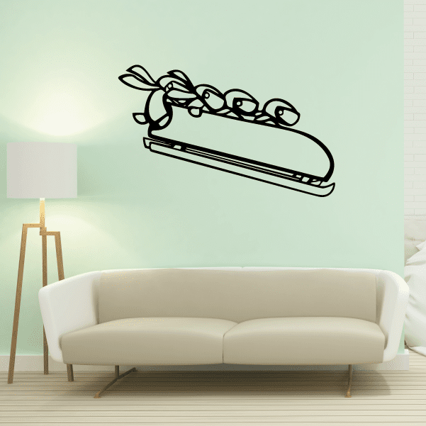 Skiing wall decal: black cartoon skis and boots line art