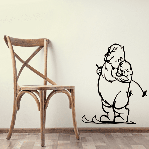 Skiing animal wall decal, black vinyl outline with skis and poles