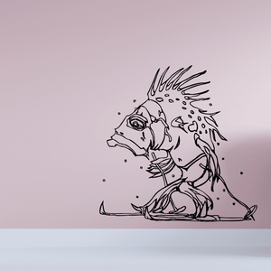 Vinyl skiing wall decal of a cartoon skier with helmet and goggles downhill