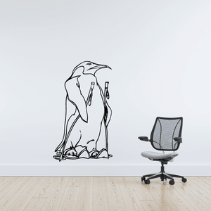 Skiing wall decal vinyl with black line-art skier and skis, removable sticker