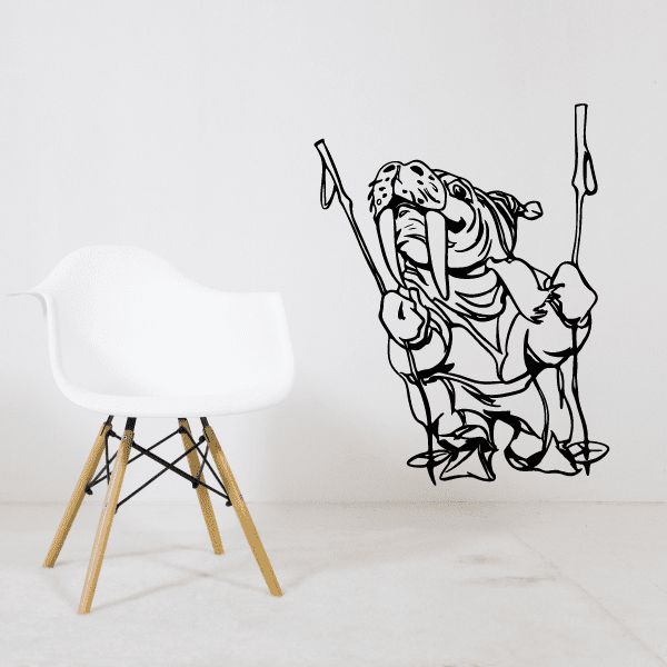 Skiing wall decal vinyl sticker with cartoon skier figure and skis