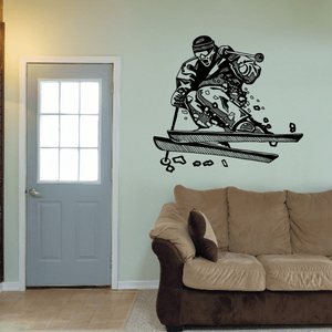 Skiing wall decal vinyl sticker of a skier on a board, black