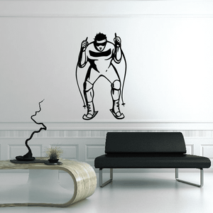Skiing wall decal vinyl sticker of a black cartoon skier with skis and goggles