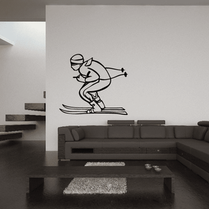 Skiing wall decal vinyl sticker with black skier skiing pose on a board