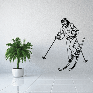 Black skier wall decal with skis and poles