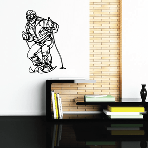 Skiing wall decal vinyl sticker, black outline skier with poles and boots