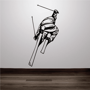 Skiing wall decal vinyl sticker of a black skier with skis and poles