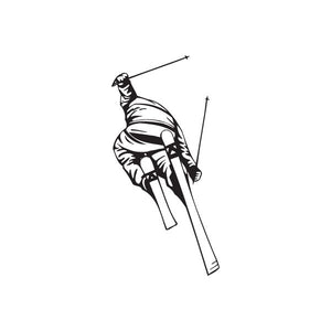 Skiing wall decal featuring a black-and-white skier with ski poles