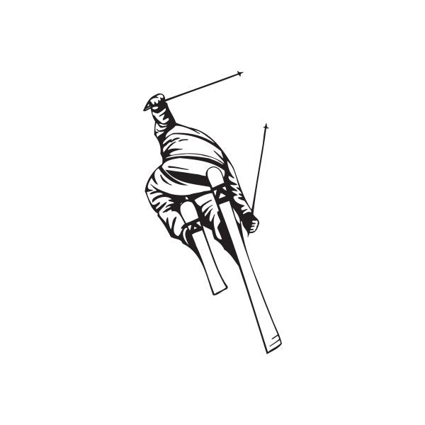Skiing wall decal featuring a black-and-white skier with ski poles