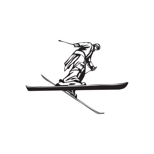 Skiing wall decal: black-and-white skier carving on skis