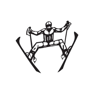 Skiing wall decal with black outline of skier pose