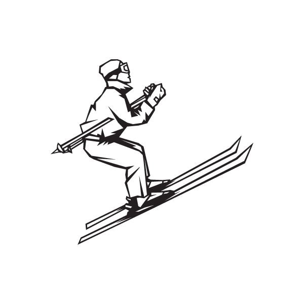 Skiing wall decal featuring a skier holding poles in a black vinyl outline