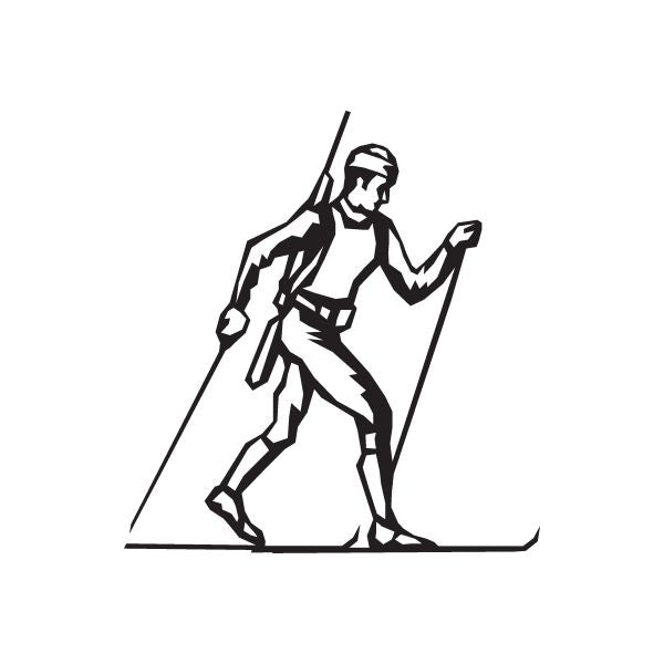 Black skier silhouette wall decal with skis and poles
