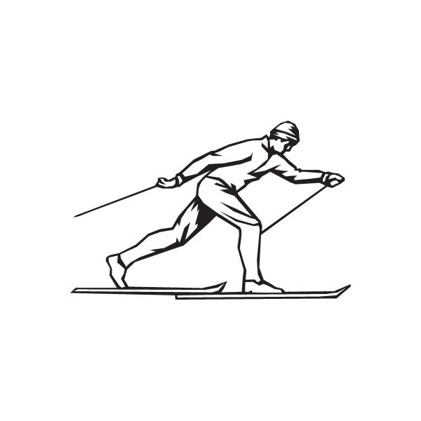 Skiing wall decal with black line-art skier sliding on skis