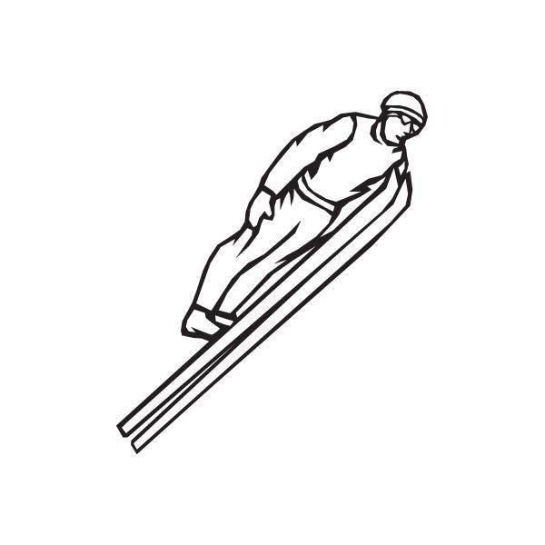 Skiing wall decal vinyl of a skier in black outline holding ski poles