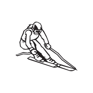 Skiing wall decal featuring black outline skier on skis