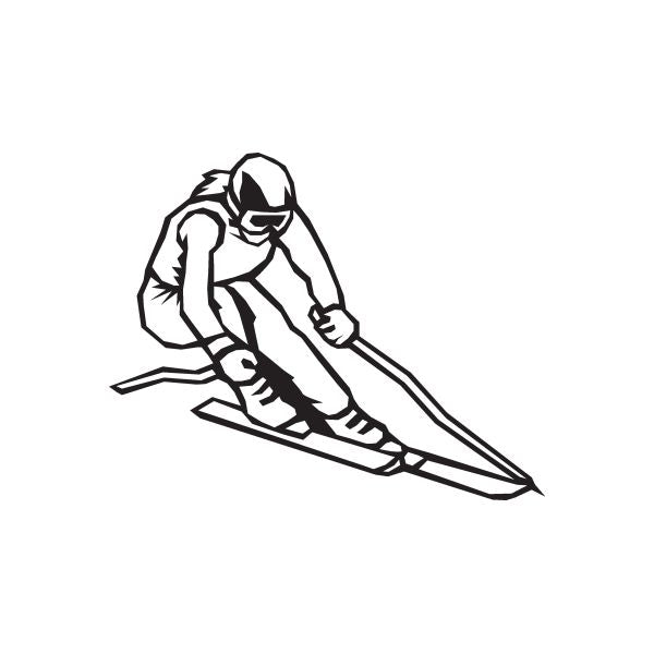 Skiing wall decal featuring black outline skier on skis