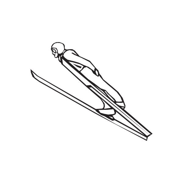 Skiing wall decal: black line-art skier with skis, removable vinyl sticker