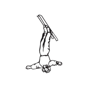 Skiing wall decal of a black-outlined skier in mid-fall pose