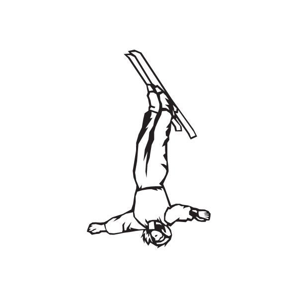 Skiing wall decal of a black-outlined skier in mid-fall pose