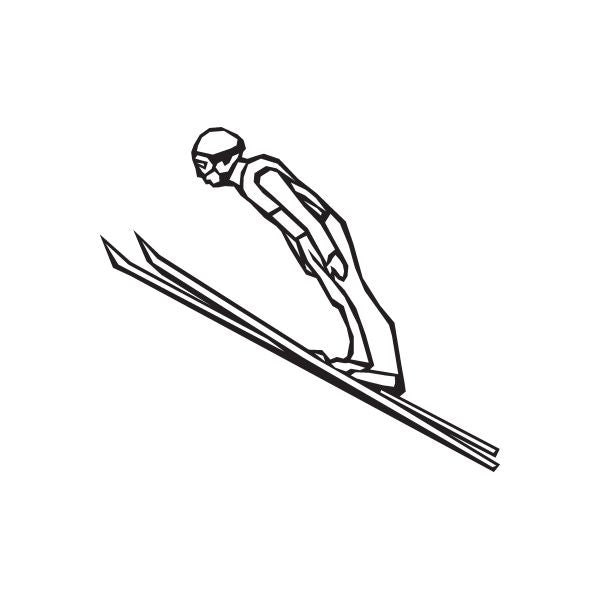 Skiing wall decal featuring a black outline skier with long skis