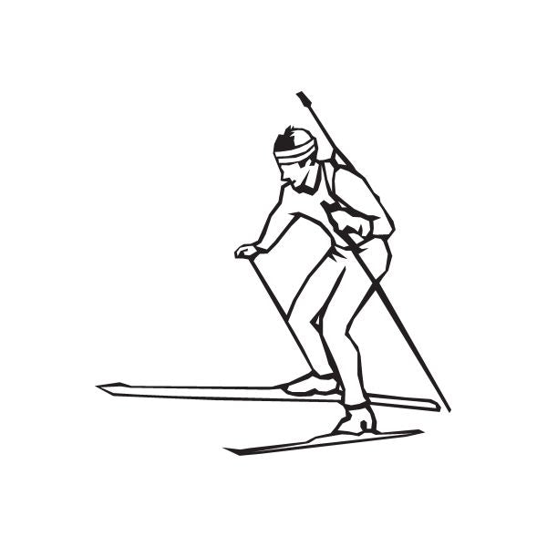 Skiing wall decal featuring a black line-art skier with skis and poles