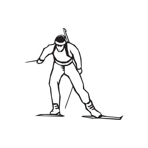 Skier wall decal vinyl: black outline skier with ski poles and skis