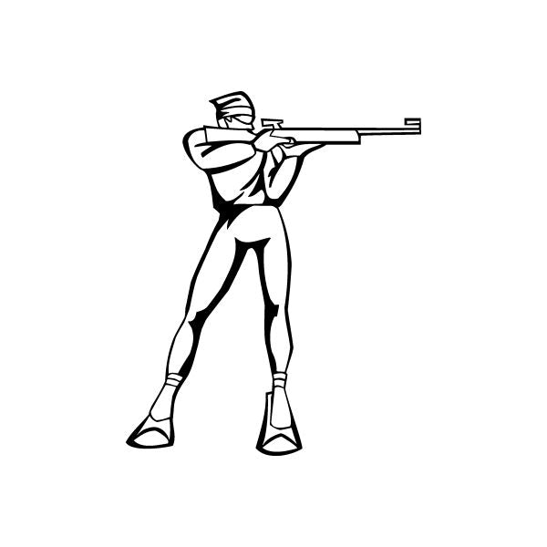 Black outline skier figure vinyl decal, helmeted person with ski-pole style arms out