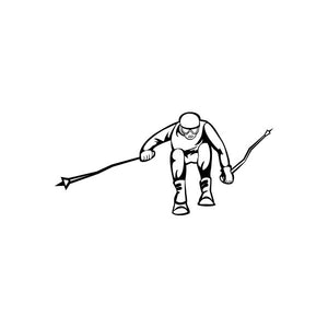 Skiing vinyl wall decal of a cartoon skier with two poles, black outline