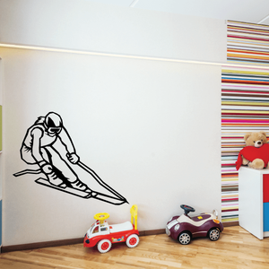 Black skiing wall decal of a skier on a sled