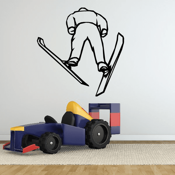 Skiing wall decal vinyl sticker of a skier in black outline