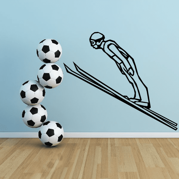 Skiing wall decal vinyl sticker with skier and soccer balls