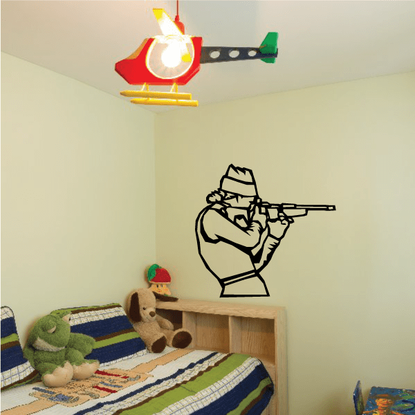 Skiing wall decal vinyl sticker with black line-art skier holding poles
