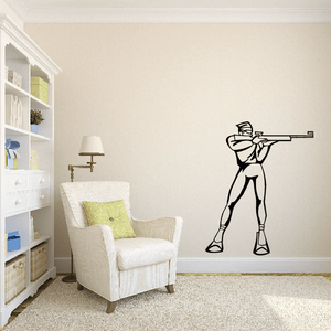 Skiing wall decal, black vinyl outline of skier holding ski poles