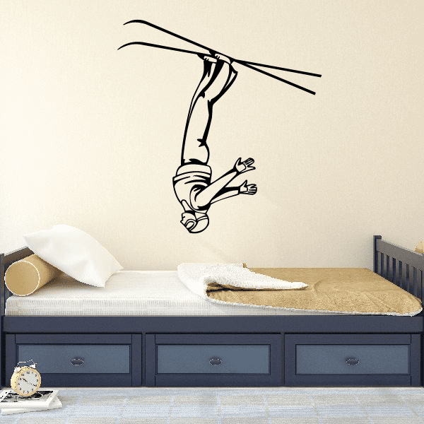 Skiing wall decal vinyl: black skier in mid-jump with skis
