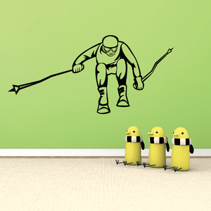 Astronaut skiing wall decal vinyl sticker, astronaut in suit with ski poles
