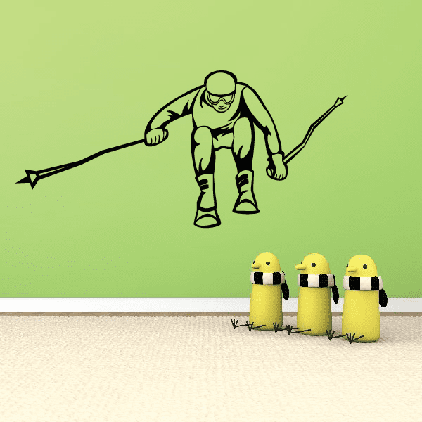 Astronaut skiing wall decal vinyl sticker, astronaut in suit with ski poles
