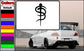 Skinny puppy decal with black caduceus and dollar symbol
