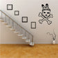 Skull and crossbones feather vinyl wall decal, black and white