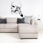 Skull and feather vinyl wall decal, black outline design