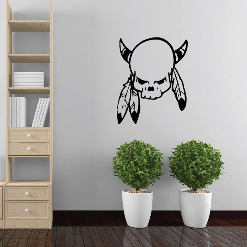 Image of Skull Horns Feathers Wall Decal - Vinyl Decal - Car Decal - DC6050