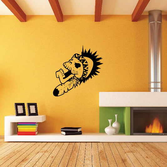 Image of Skull Mohawk Feathers Headband Wall Decal - Vinyl Decal - Car Decal - DC6061