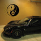 Yin yang skull vinyl decal sticker, black circular design with skull and dot