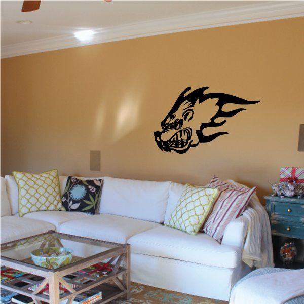 Black skull wall decal with flame details