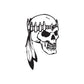 Skull wall decal in black-and-white, side profile skull with long hair, vinyl sticker