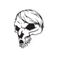 Skull vinyl wall decal, black-and-white side profile with flowing hair