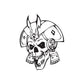 Skull wall decal vinyl sticker with horned skull and headphones, black and white