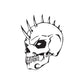 Black-and-white spiky skull vinyl wall decal with grinning teeth and horns